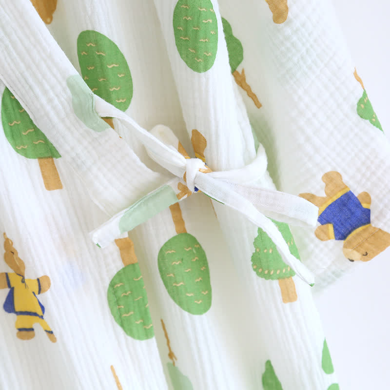 Pyjama-Set aus Baumwollgaze mit Baum- und Bären-Print