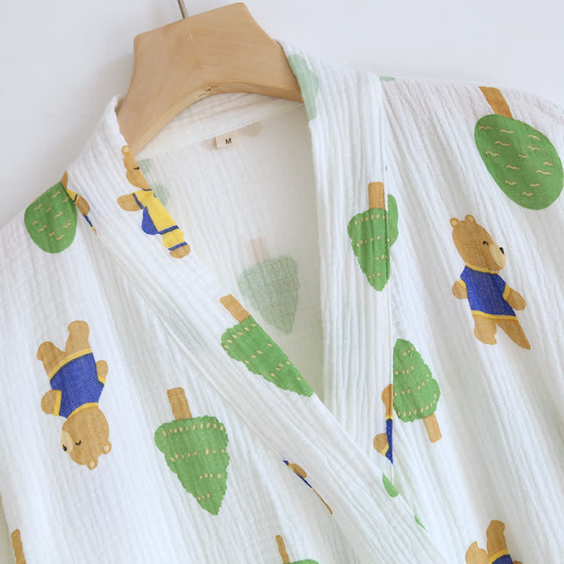 Pyjama-Set aus Baumwollgaze mit Baum- und Bären-Print