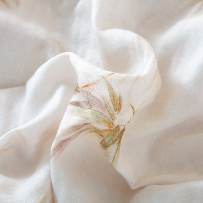 Loungewear-Set aus Baumwollgaze mit Vintage-Bambusdruck und Perlenknöpfen