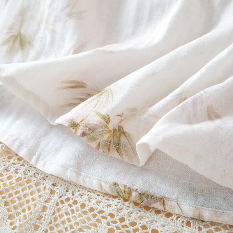 Loungewear-Set aus Baumwollgaze mit Vintage-Bambusdruck und Perlenknöpfen