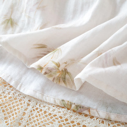 Loungewear-Set aus Baumwollgaze mit Vintage-Bambusdruck und Perlenknöpfen