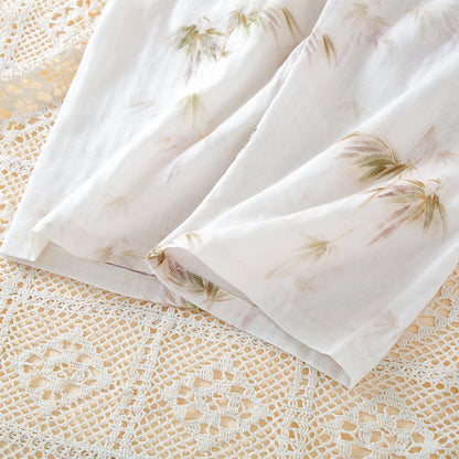 Loungewear-Set aus Baumwollgaze mit Vintage-Bambusdruck und Perlenknöpfen