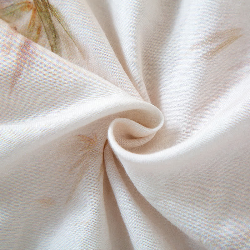 Loungewear-Set aus Baumwollgaze mit Vintage-Bambusdruck und Perlenknöpfen