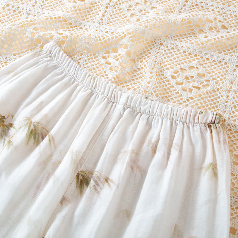 Loungewear-Set aus Baumwollgaze mit Vintage-Bambusdruck und Perlenknöpfen