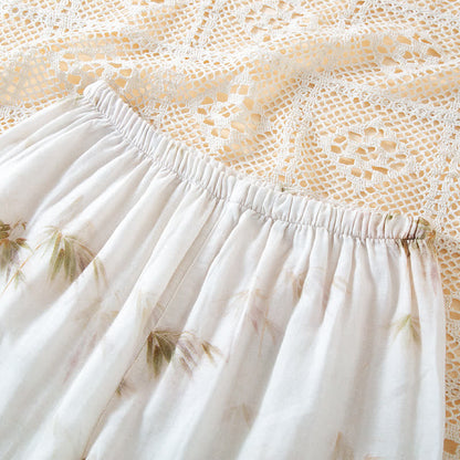 Loungewear-Set aus Baumwollgaze mit Vintage-Bambusdruck und Perlenknöpfen