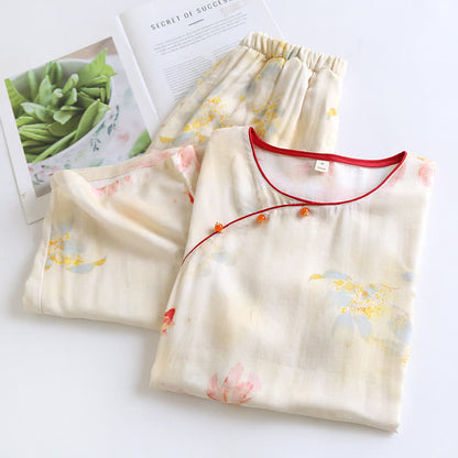 Kurzarm-Pyjama-Set aus Bambusfaser mit Koi-Blumenmuster