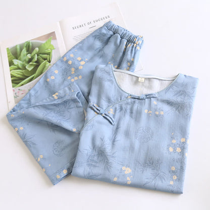 Elegantes, kurzärmliges Pyjama-Set aus Bambusfaser mit Blumenmuster