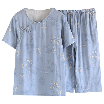 Elegantes, kurzärmliges Pyjama-Set aus Bambusfaser mit Blumenmuster