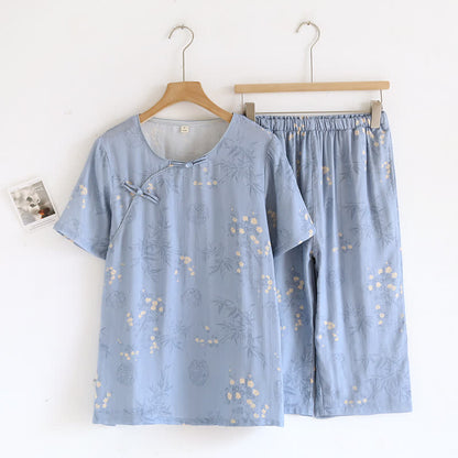Elegantes, kurzärmliges Pyjama-Set aus Bambusfaser mit Blumenmuster