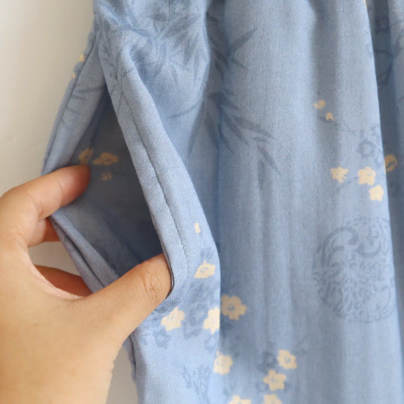 Elegantes, kurzärmliges Pyjama-Set aus Bambusfaser mit Blumenmuster