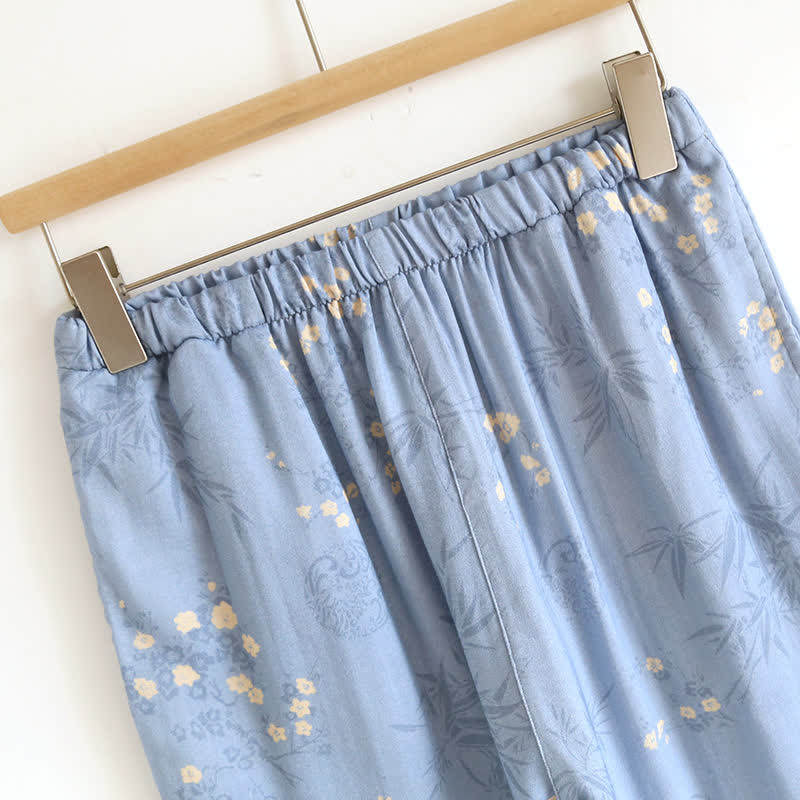 Elegantes, kurzärmliges Pyjama-Set aus Bambusfaser mit Blumenmuster