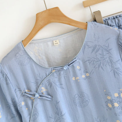 Elegantes, kurzärmliges Pyjama-Set aus Bambusfaser mit Blumenmuster
