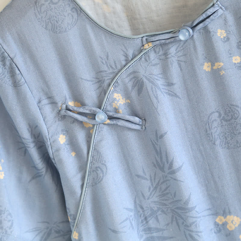Elegantes, kurzärmliges Pyjama-Set aus Bambusfaser mit Blumenmuster