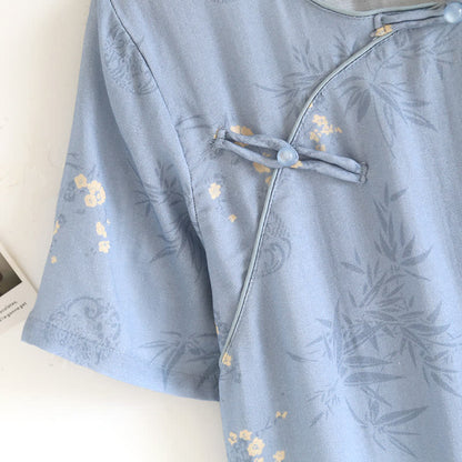 Elegantes, kurzärmliges Pyjama-Set aus Bambusfaser mit Blumenmuster