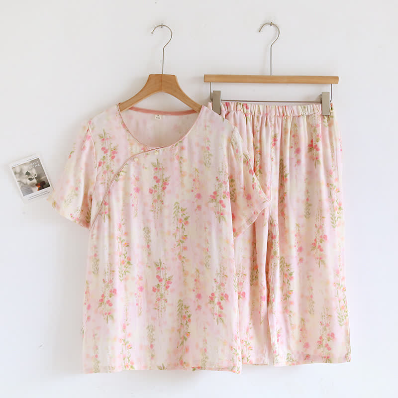 Rustic Rose – Kurzärmliges Pyjama-Set aus Bambusfaser
