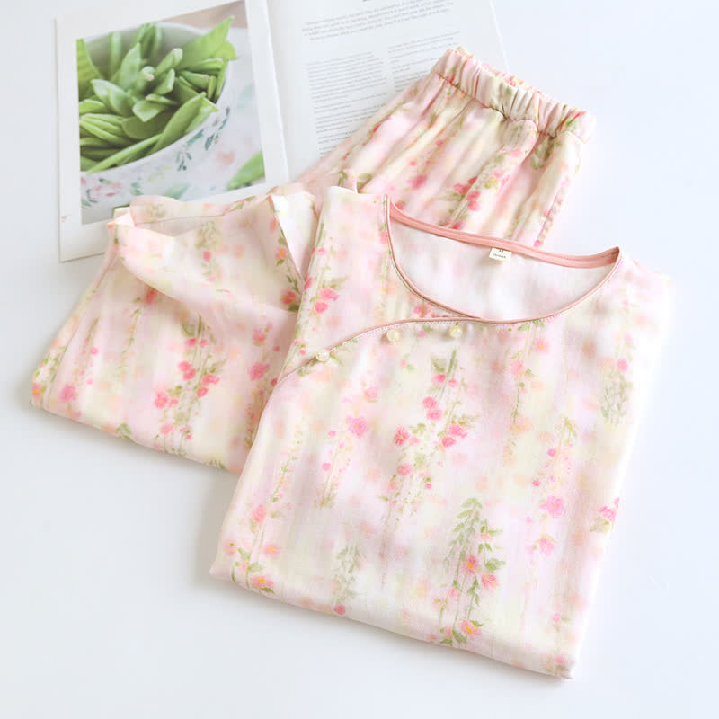 Rustic Rose – Kurzärmliges Pyjama-Set aus Bambusfaser