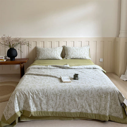 Sommersteppdecke aus garngefärbtem Jacquard aus Baumwolle mit Zweigen und Blättern