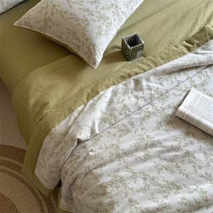 Sommersteppdecke aus garngefärbtem Jacquard aus Baumwolle mit Zweigen und Blättern