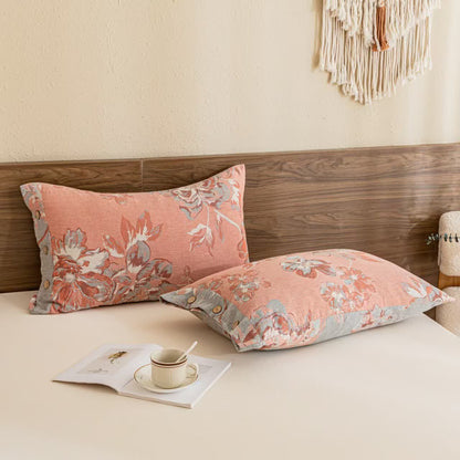 Wendbares Bettwäscheset aus Baumwollgaze mit Blumenmuster und Knöpfen (4-teilig)