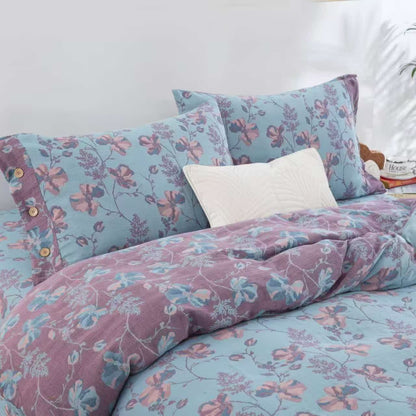 Bettwäscheset aus Baumwollgaze mit blühenden Blumen (4-teilig)