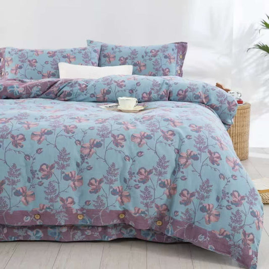 Bettwäscheset aus Baumwollgaze mit blühenden Blumen (4-teilig)