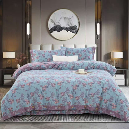 Bettwäscheset aus Baumwollgaze mit blühenden Blumen (4-teilig)