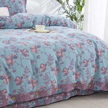 Bettwäscheset aus Baumwollgaze mit blühenden Blumen (4-teilig)
