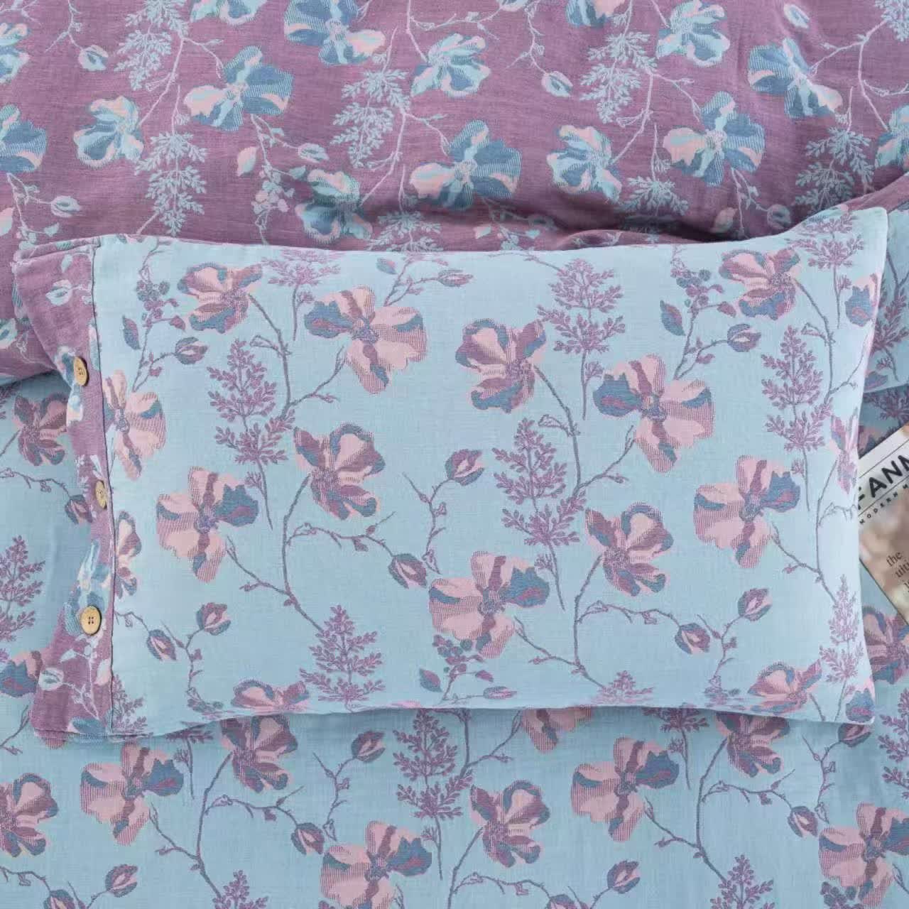 Bettwäscheset aus Baumwollgaze mit blühenden Blumen (4-teilig)