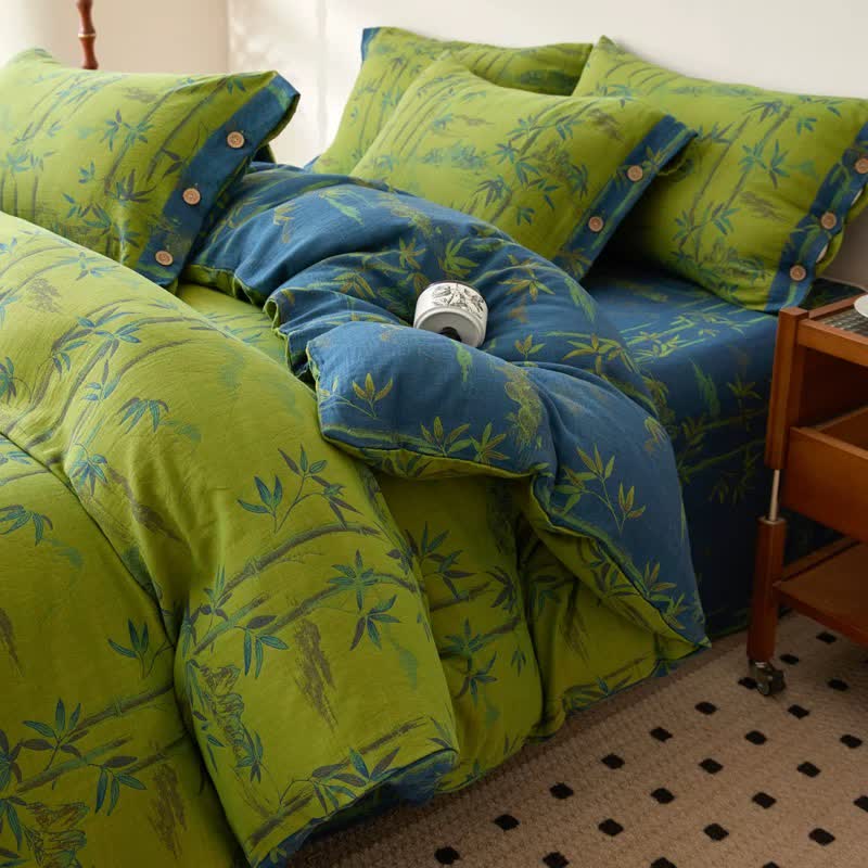 Wende-Bettwäscheset aus Baumwollgaze mit Bambuspflanzen (4-teilig) - image 11