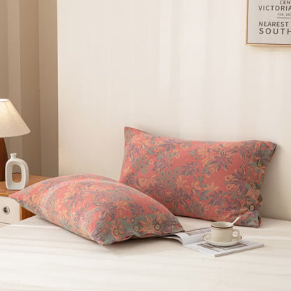 Wendbares Jacquard-Bettwäscheset aus Baumwolle mit Blumenmuster und Knöpfen (4-teilig)