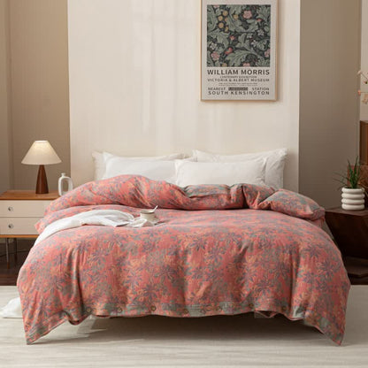 Wendbares Jacquard-Bettwäscheset aus Baumwolle mit Blumenmuster und Knöpfen (4-teilig)