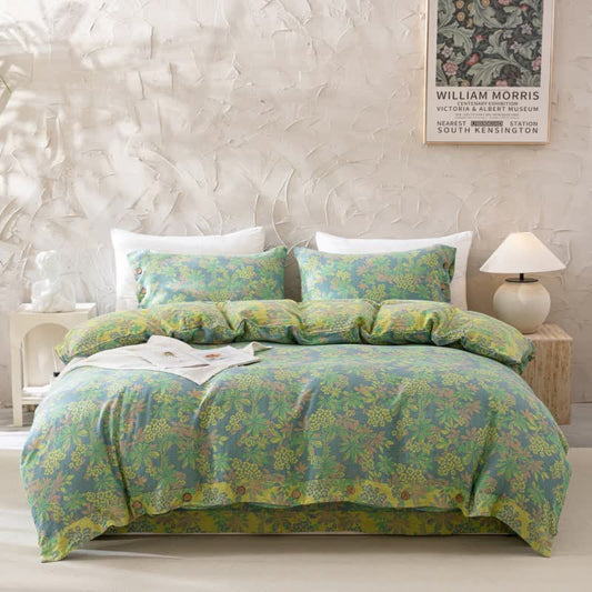 Wendbares Jacquard-Bettwäscheset aus Baumwolle mit Blumenmuster und Knöpfen (4-teilig)