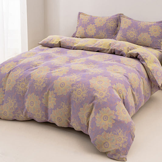 Wendebettwäscheset aus Baumwollgaze mit Jacquard-Blumenmuster (4-teilig)