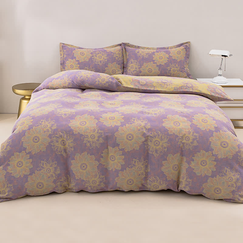 Wendebettwäscheset aus Baumwollgaze mit Jacquard-Blumenmuster (4-teilig)