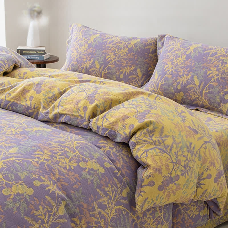 Doppellagiges Bettwäscheset mit Blumenmuster aus Gaze (4-teilig)