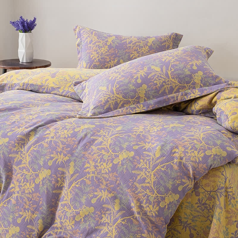 Doppellagiges Bettwäscheset mit Blumenmuster aus Gaze (4-teilig)