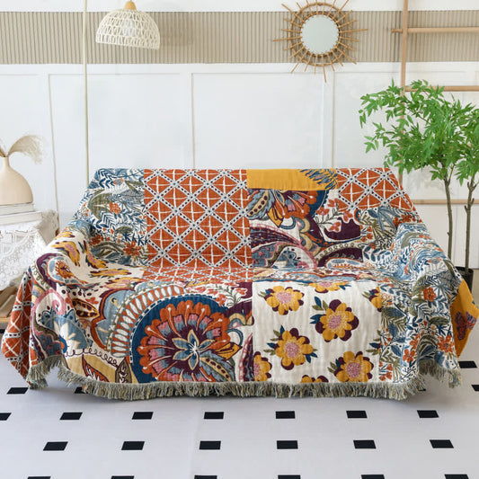 Wendedecke aus Baumwollgaze mit Blumenmuster im Ethno-Stil