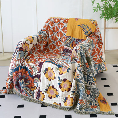 Wendedecke aus Baumwollgaze mit Blumenmuster im Ethno-Stil