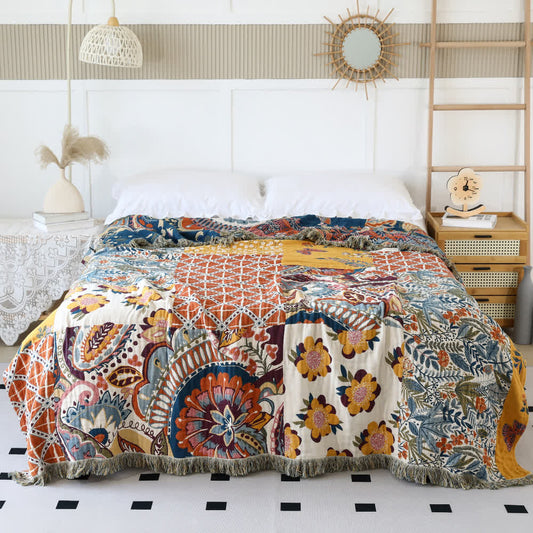 Wendesteppdecke aus Baumwollgaze mit Blumenmuster im Ethno-Stil