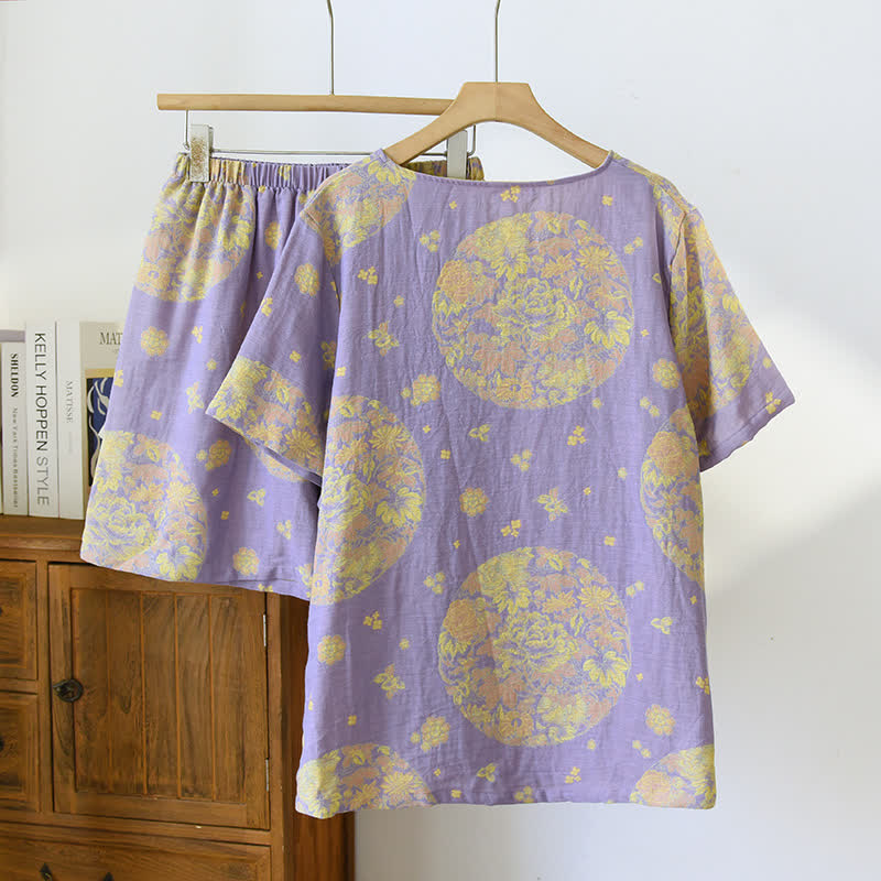 Pyjama-Set aus Baumwollgaze mit V-Ausschnitt und Vintage Blossom