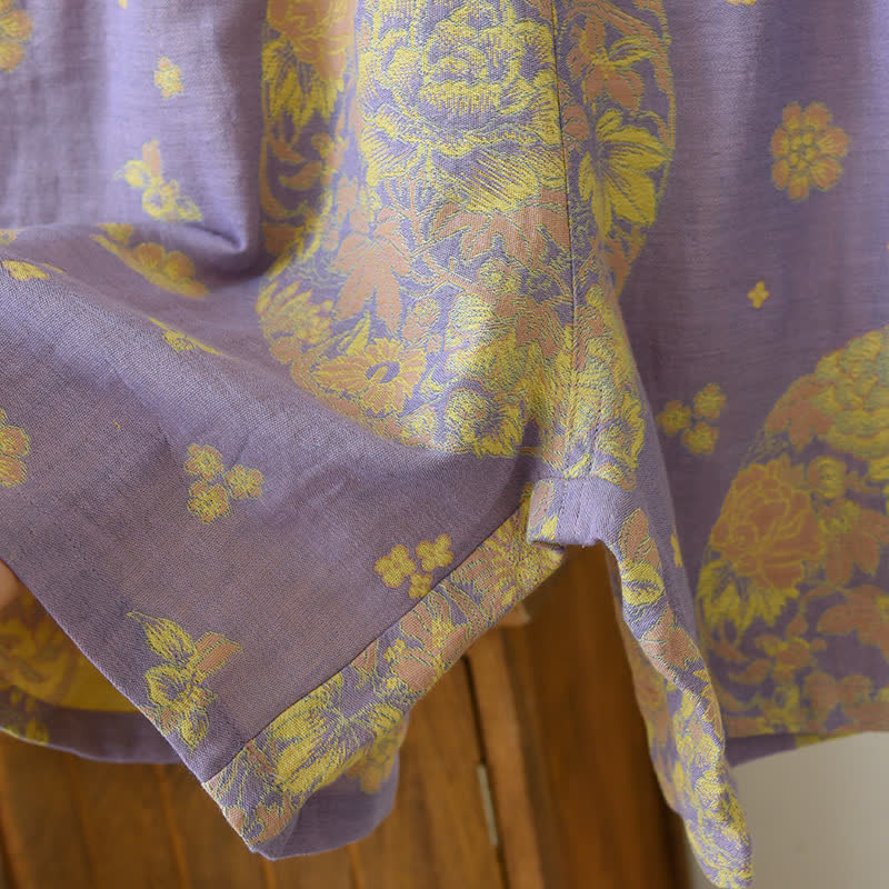 Pyjama-Set aus Baumwollgaze mit V-Ausschnitt und Vintage Blossom