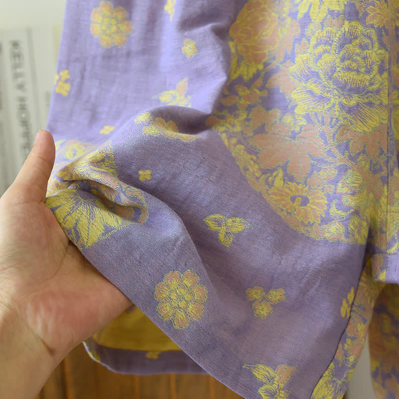 Pyjama-Set aus Baumwollgaze mit V-Ausschnitt und Vintage Blossom