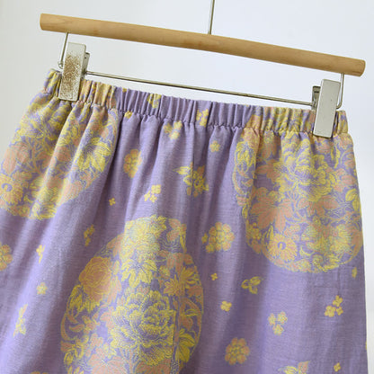 Pyjama-Set aus Baumwollgaze mit V-Ausschnitt und Vintage Blossom