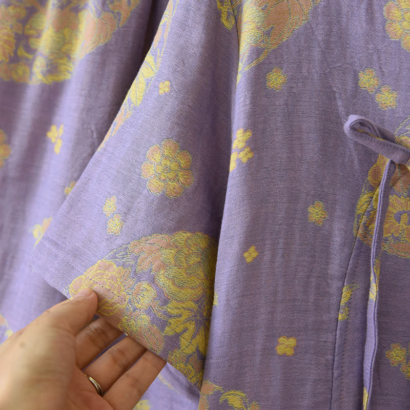 Pyjama-Set aus Baumwollgaze mit V-Ausschnitt und Vintage Blossom