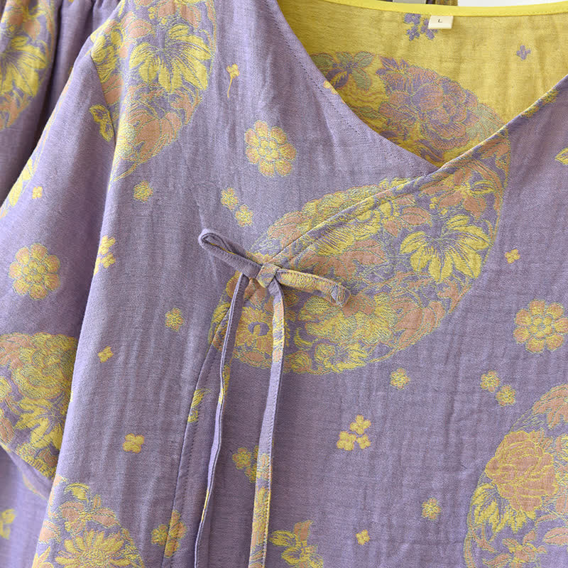 Pyjama-Set aus Baumwollgaze mit V-Ausschnitt und Vintage Blossom