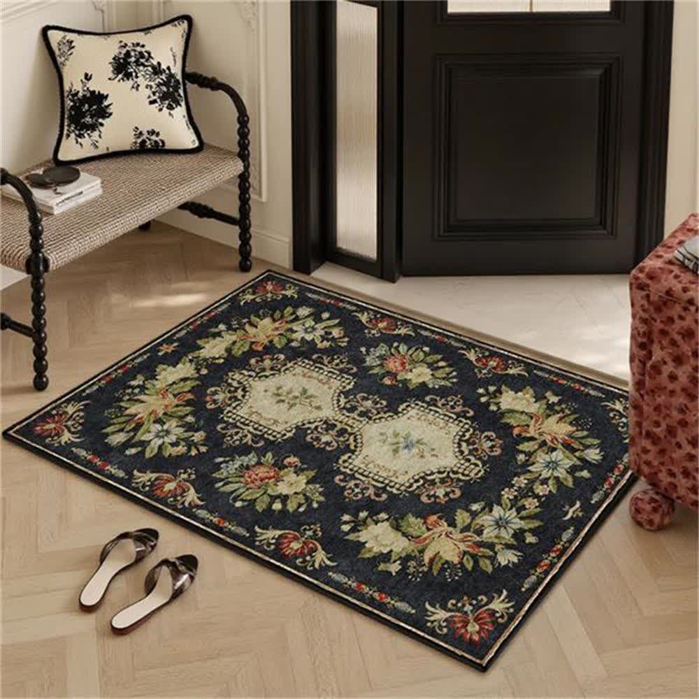 Waschbarer, rutschfester Küchenteppich mit Retro-Blumenmuster
