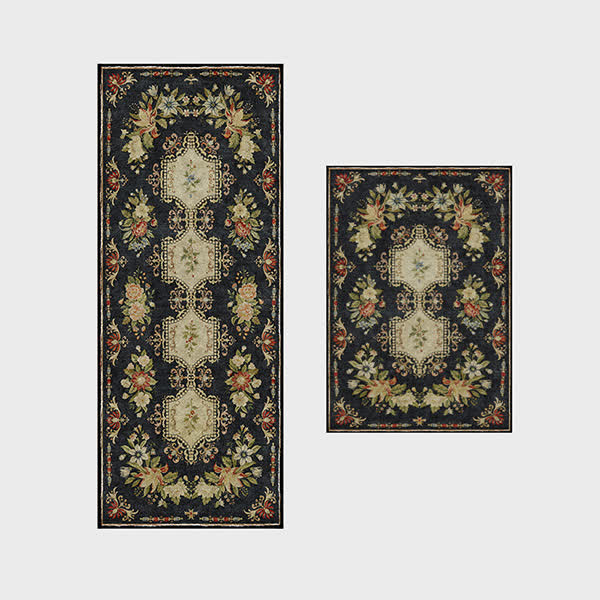 Waschbarer, rutschfester Küchenteppich mit Retro-Blumenmuster
