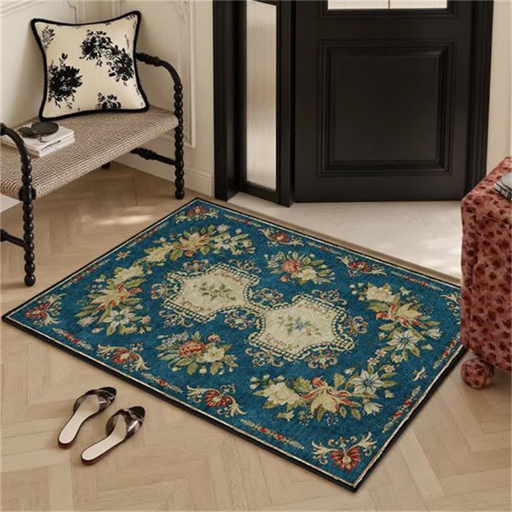 Waschbarer, rutschfester Küchenteppich mit Retro-Blumenmuster