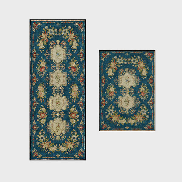 Waschbarer, rutschfester Küchenteppich mit Retro-Blumenmuster