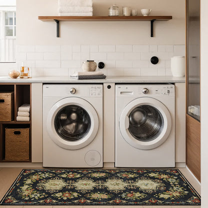 Waschbarer, rutschfester Küchenteppich mit Retro-Blumenmuster